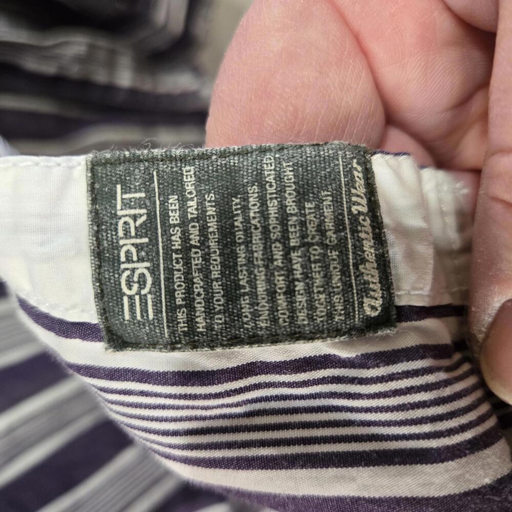 Esprit Men's XL Slim Fit Purple Striped Button Up Shirt Long Sleeve Roll Tab - Picture 6 of 9